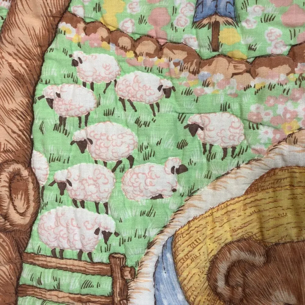 Vintage Quilt Baby Blanket Teddy Bears Bunny AS IS READ Retro Pastel